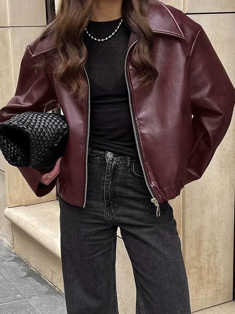 Eveloria Damen Lederjacke Ökologisch Klassisch Braun