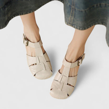 Damen Vintage-Sandalen Peeptoe Blockabsatz