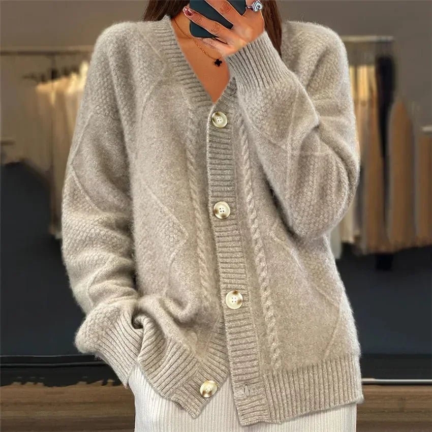 Eveloria Damen Strickcardigan V-Ausschnitt Knopfleiste - Eveloria