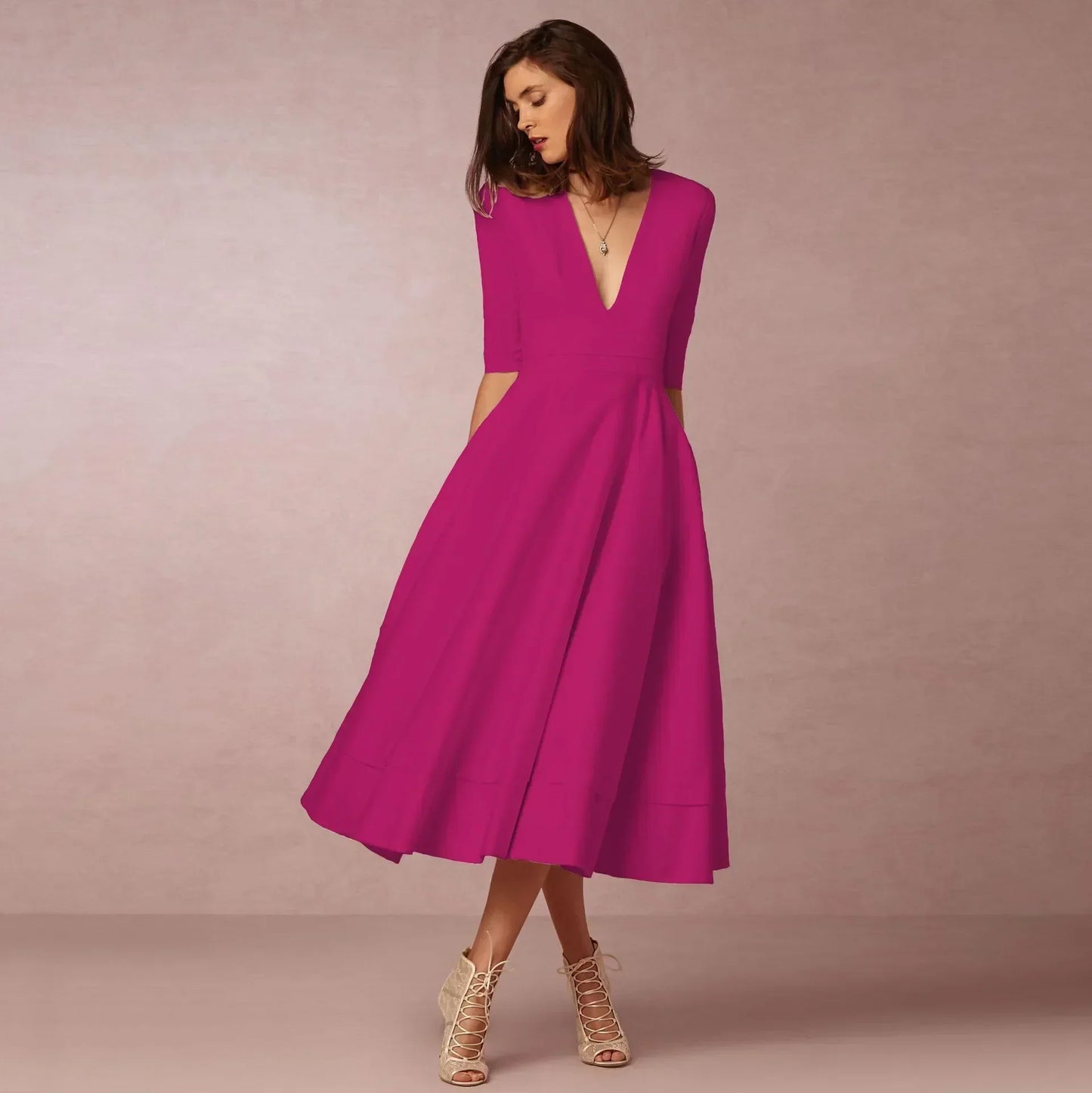 Damen Elegantes Midi Kleid Fließend