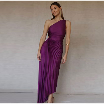 Eveloria Damen Ein-Schulter-Kleid Faltenrock Taillierte Abendkleid