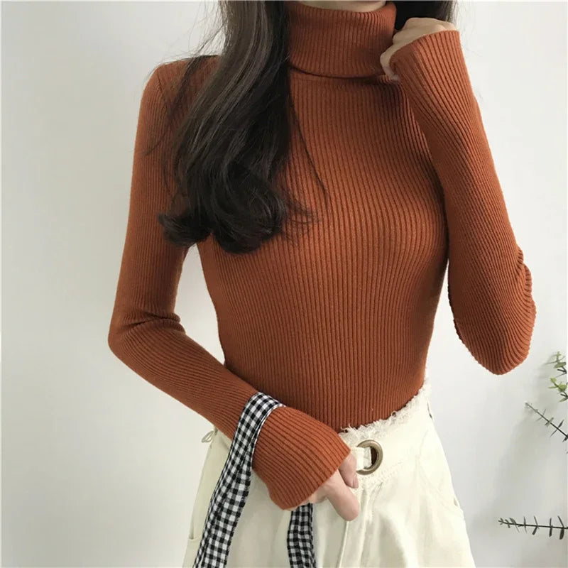 Eveloria Damen Strickpullover Hoher Kragen Gerippt
