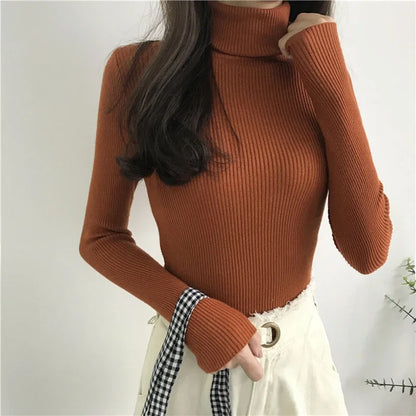 Eveloria Damen Strickpullover Hoher Kragen Gerippt