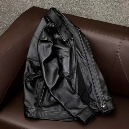 Herren Lederjacke Braun Langlebig Knopfverschluss