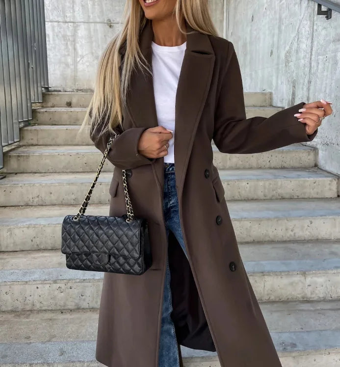 Damen Mantel Tailliert Bindegürtel Eleganz Schwarz - Eveloria