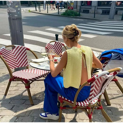 Eveloria Damen Rückenfreies Gestrickt mit Bändern