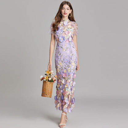 Damen Maxikleid Transparent mit Blumenstickerei