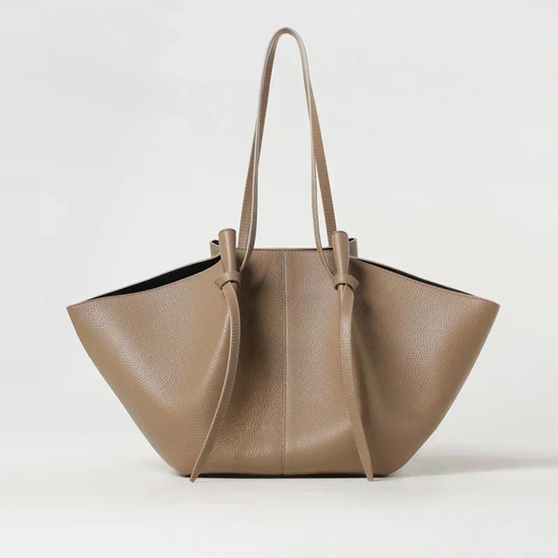 Damen Große Tote Tasche Leder Schleifendetail Lange Henkel
