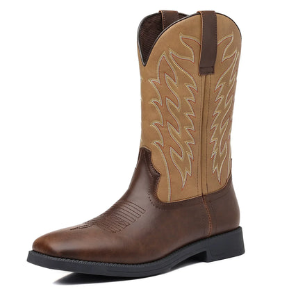 Herren Western Boots Mittelhoch Stickerei Braun