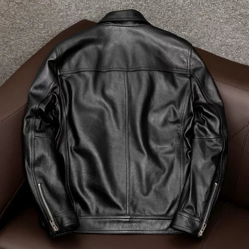 Herren Lederjacke Braun Langlebig Knopfverschluss
