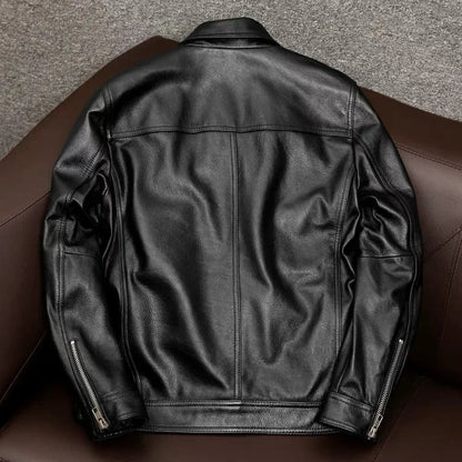 Herren Lederjacke Braun Langlebig Knopfverschluss