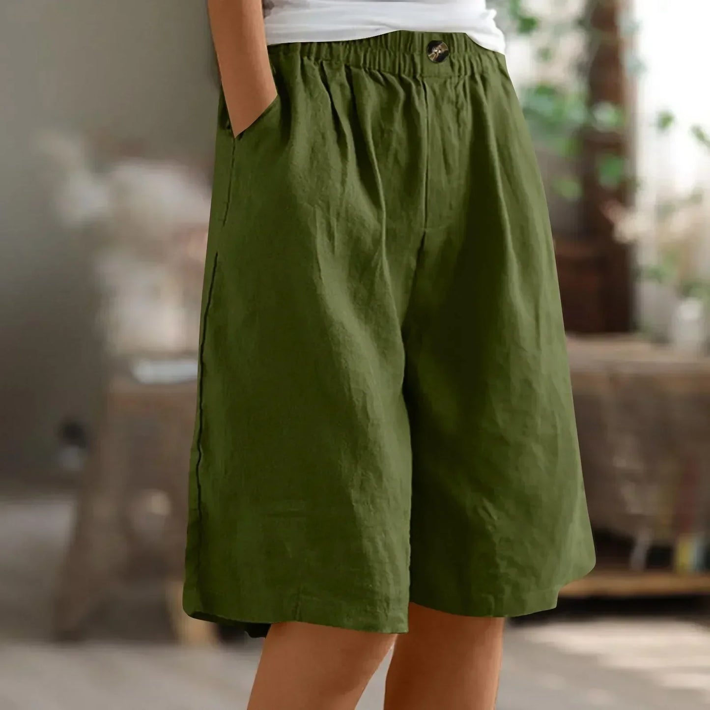 Eveloria Damen Hose Baumwoll Leinen Beige