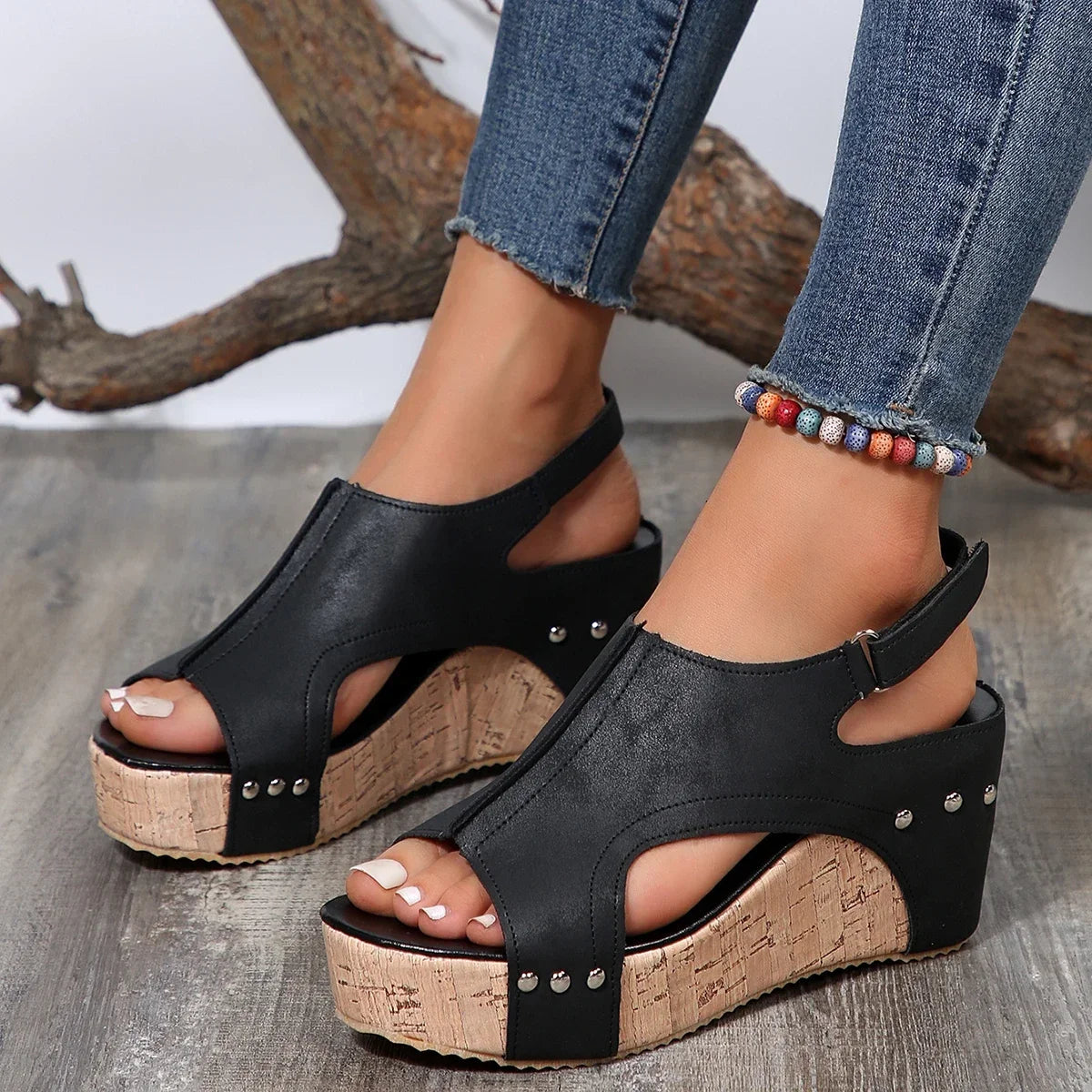 Eveloria Damen Orthopädische Keil-Sandalen Offene Spitze