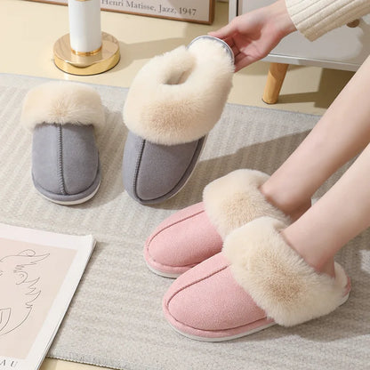 Damen Plüsch Mules Hausschuhe Weiches Futter Beige - Eveloria