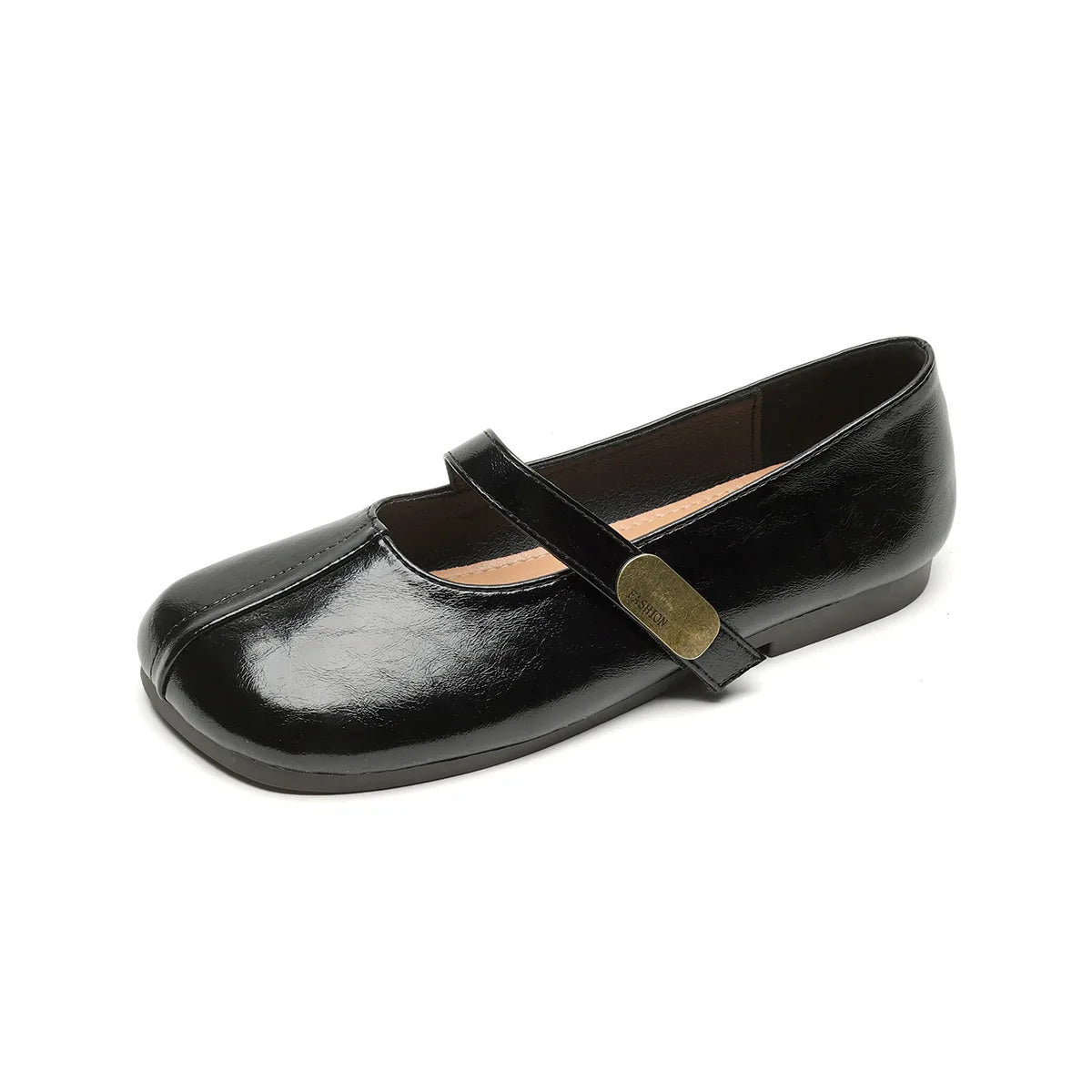 Damen Mary Jane Schuhe Runder Zehenbereich Flach Leder Braun