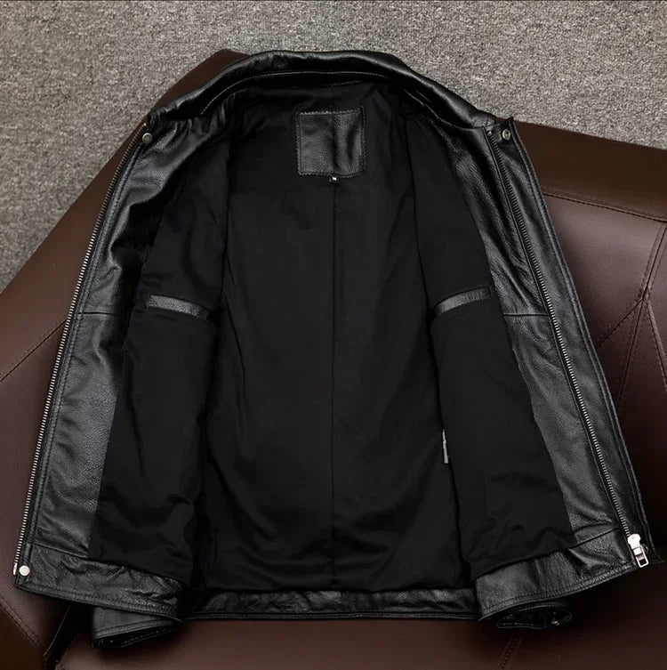 Herren Lederjacke Braun Langlebig Knopfverschluss