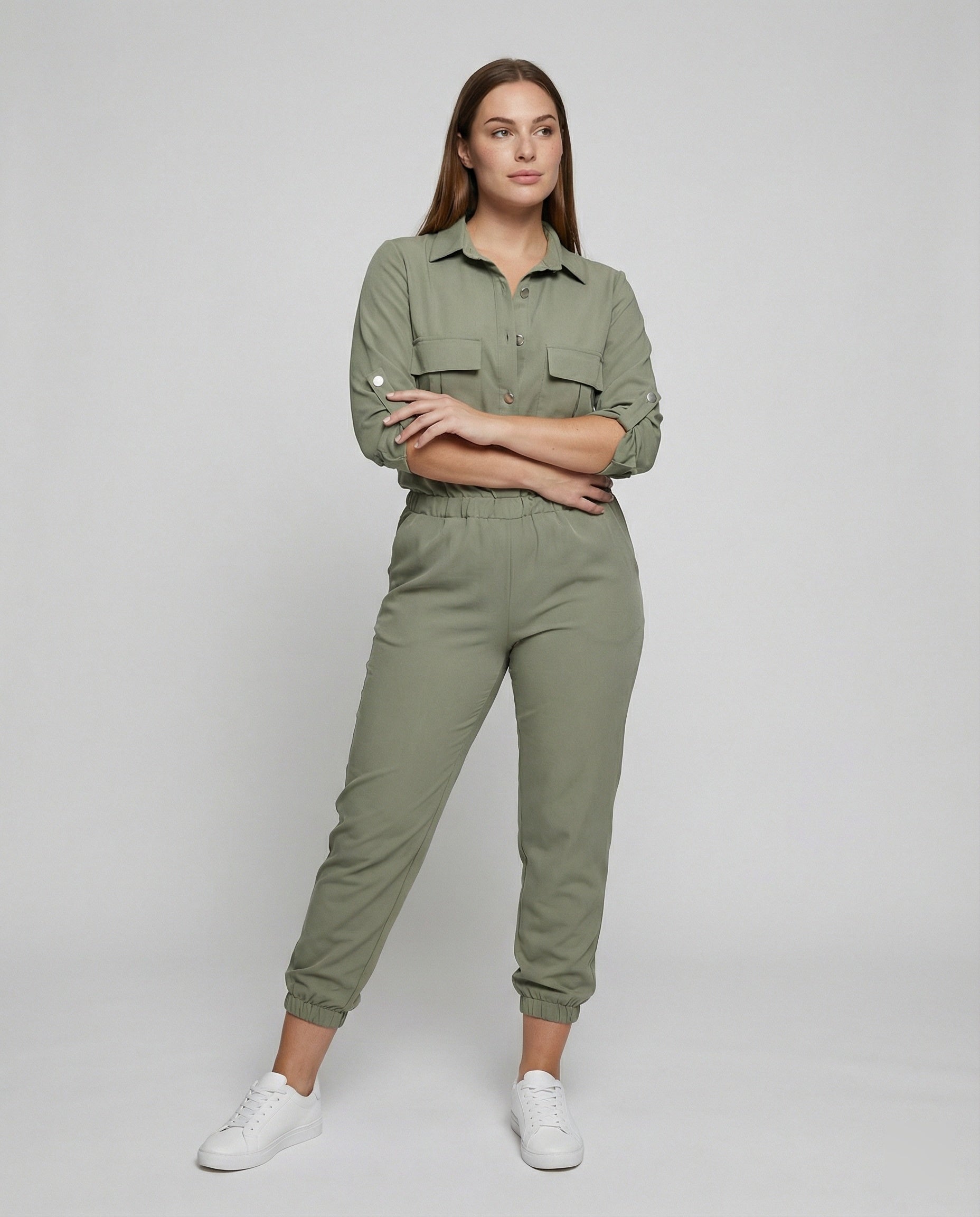 Eveloria Damen Overall Umschlagkragen Baumwolle Freizeit Schwarz - Eveloria