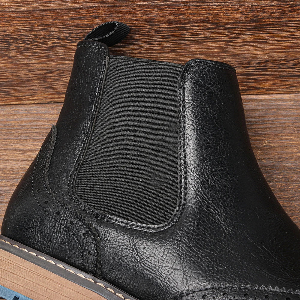 Herren Chelsea Stiefel Brogue Optik Leder