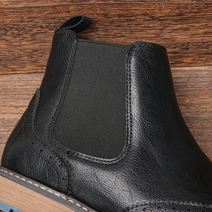 Herren Chelsea Stiefel Brogue Optik Leder