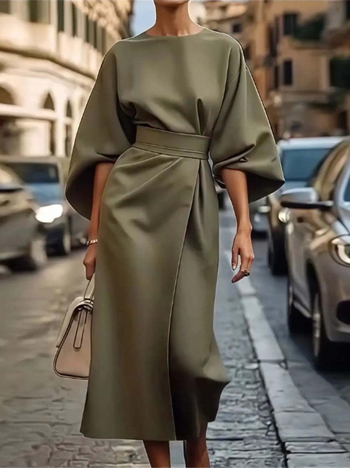 Damen Midikleid Laternenärmel Formal