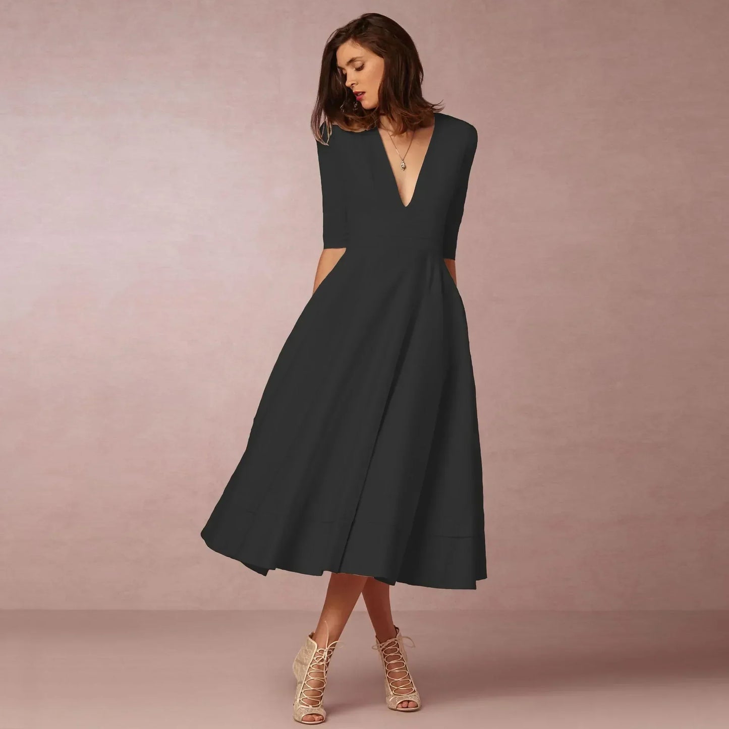 Damen Elegantes Midi Kleid Fließend
