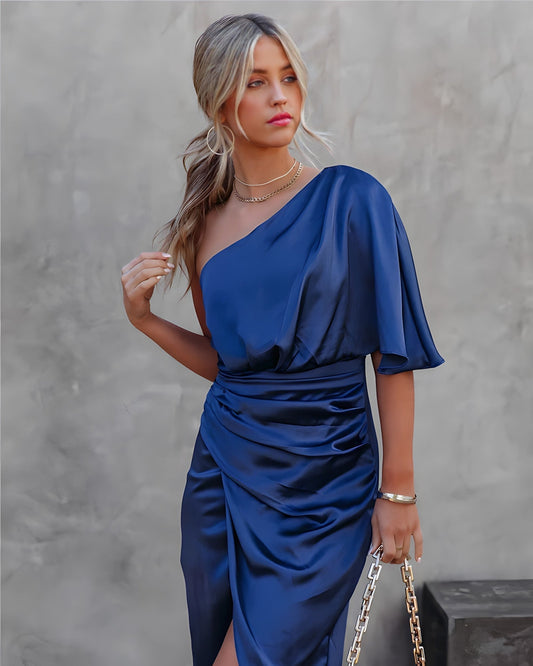Damen Midikleid Asymmetrischer Ärmel Modern - Eveloria