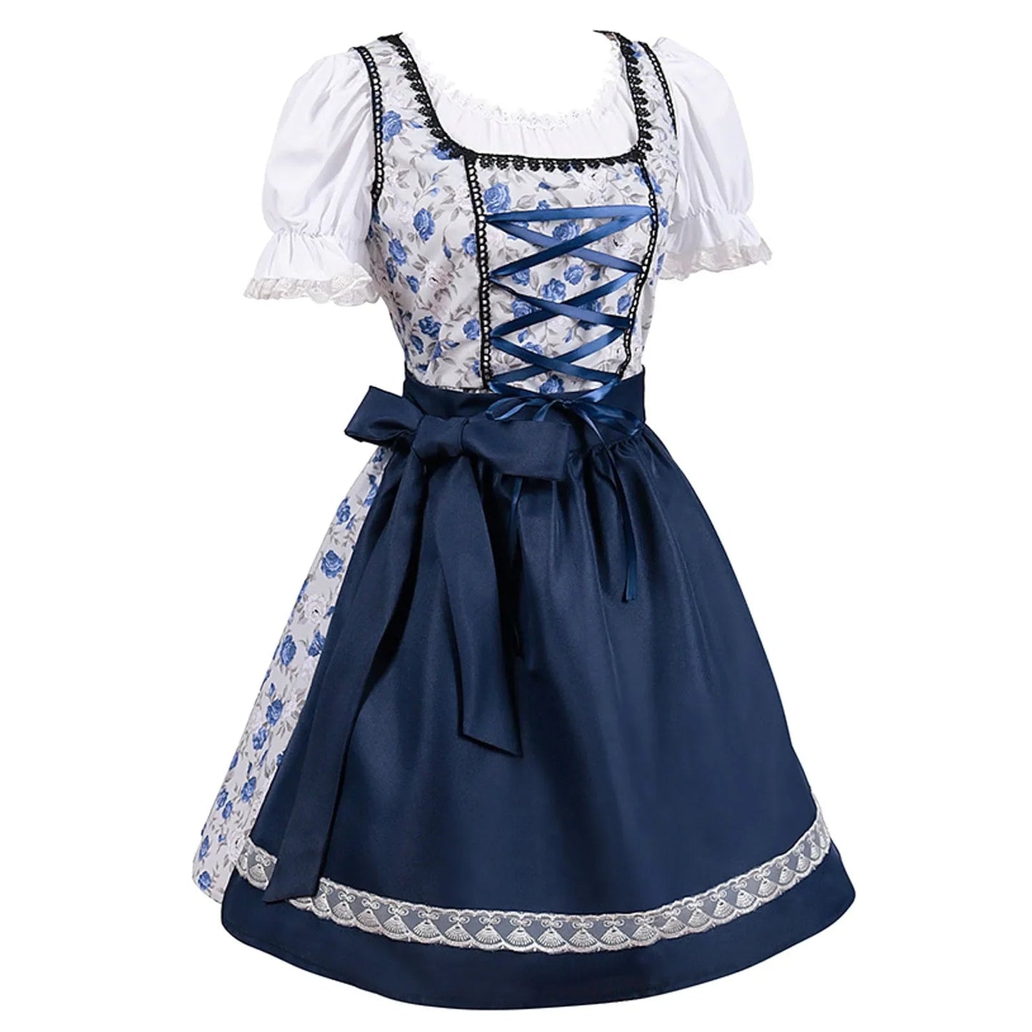 Eveloria Damen Dirndl Kurzärmelig Spitze Blau