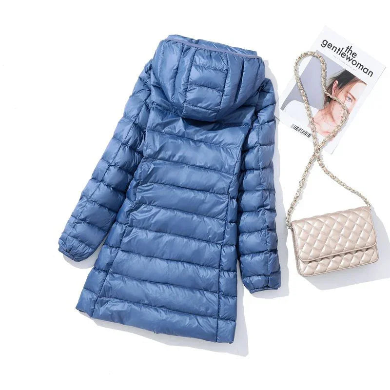Eveloria Damen Pufferjacke Daunen Leicht Abnehmbare Kapuze - Eveloria