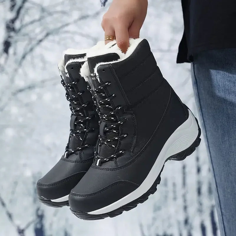 Damen Schneestiefel Mid Calf Schnürstiefel Kunstfell gefüttert