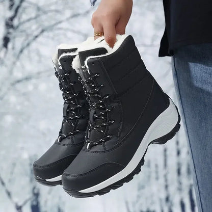 Damen Schneestiefel Mid Calf Schnürstiefel Kunstfell gefüttert