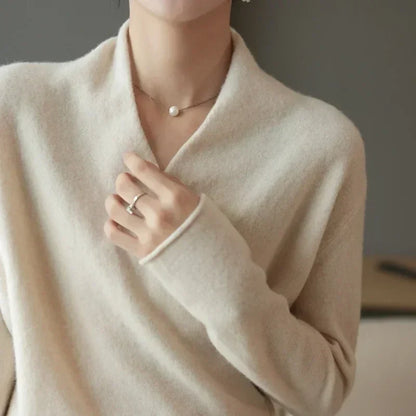 Damen Kaschmir Wickelpullover Weich Beige