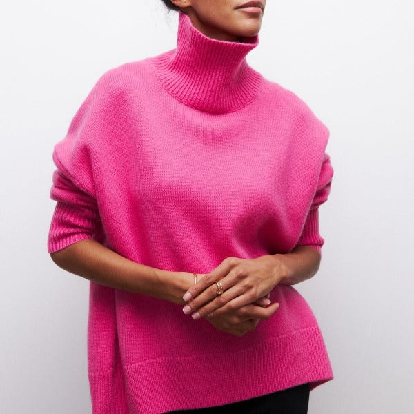 Damen Übergroßer Winterpullover Hochkragen