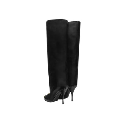 Damen Lederstiefel Stiletto Goldene Details