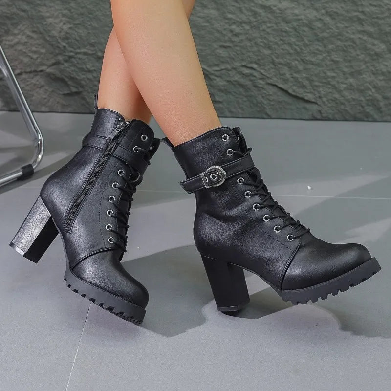 Damen Schnürstiefeletten Schnallendetail