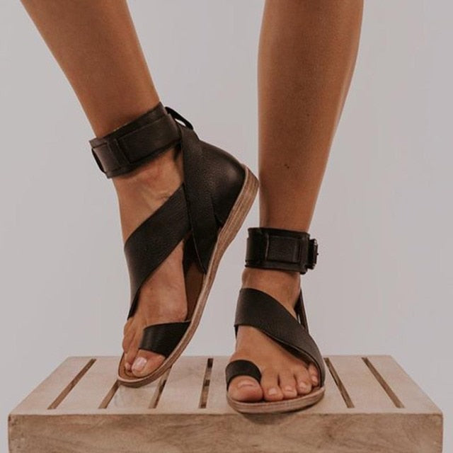 Eveloria Damen Sandalen Kreuzband Zehenring