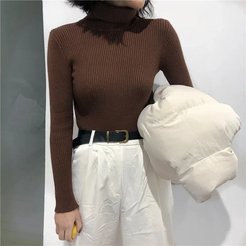 Eveloria Damen Strickpullover Hoher Kragen Gerippt