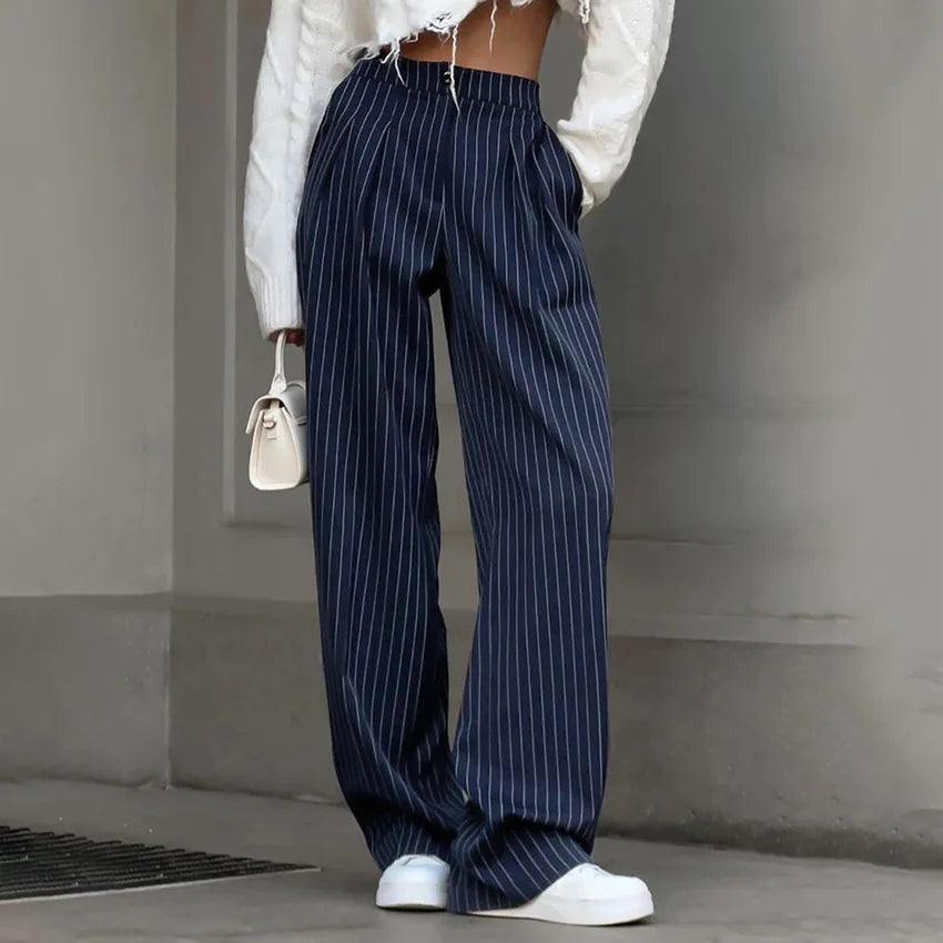 Eveloria Damen Stoffhose Streifen Baumwolle