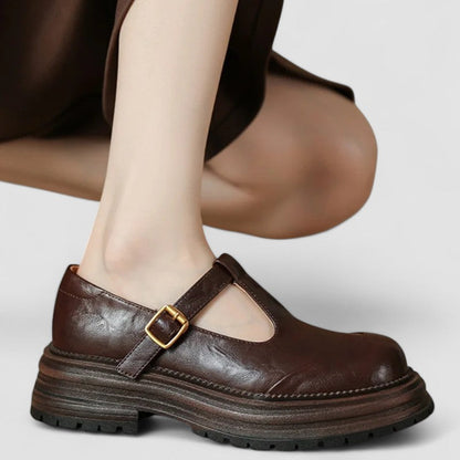Damen Plattform Schuhe Riemen Casual Leder