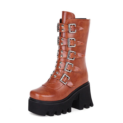Damen Gothic Stiefel Hochabsatz Chunky