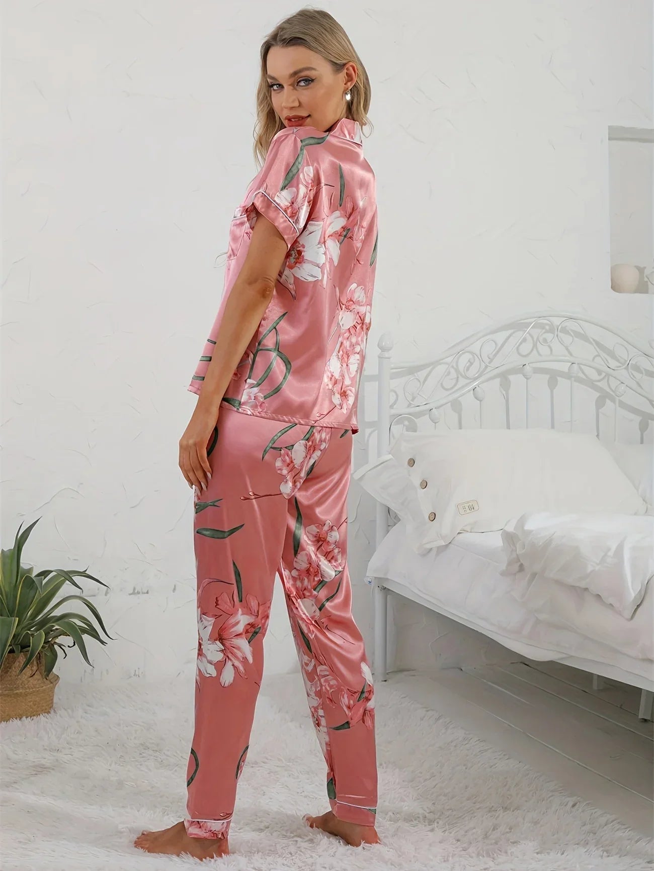 Damen Pyjama Set Zweiteiler Blumenmuster