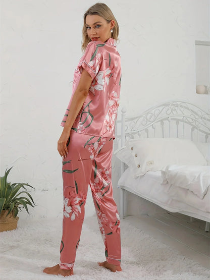 Damen Pyjama Set Zweiteiler Blumenmuster