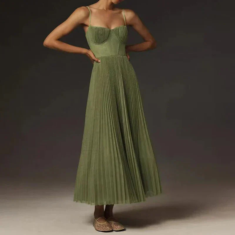 Eveloria Damen A-Linie Kleid Plissiert Grün - Eveloria