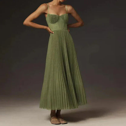 Eveloria Damen A-Linie Kleid Plissiert Grün - Eveloria