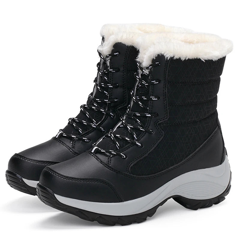 Damen Schneestiefel Mid Calf Schnürstiefel Kunstfell gefüttert
