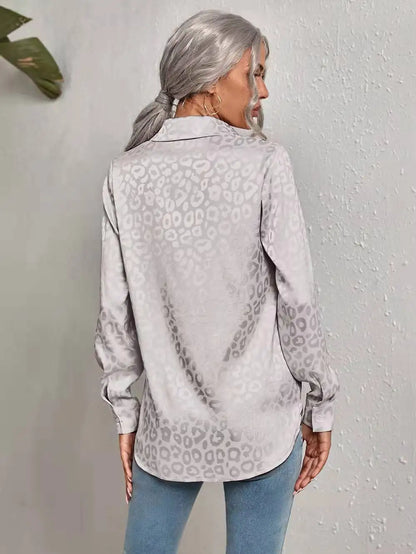 Damen Bluse Glanz-Effekt Knopfleiste Reverskragen Langarm