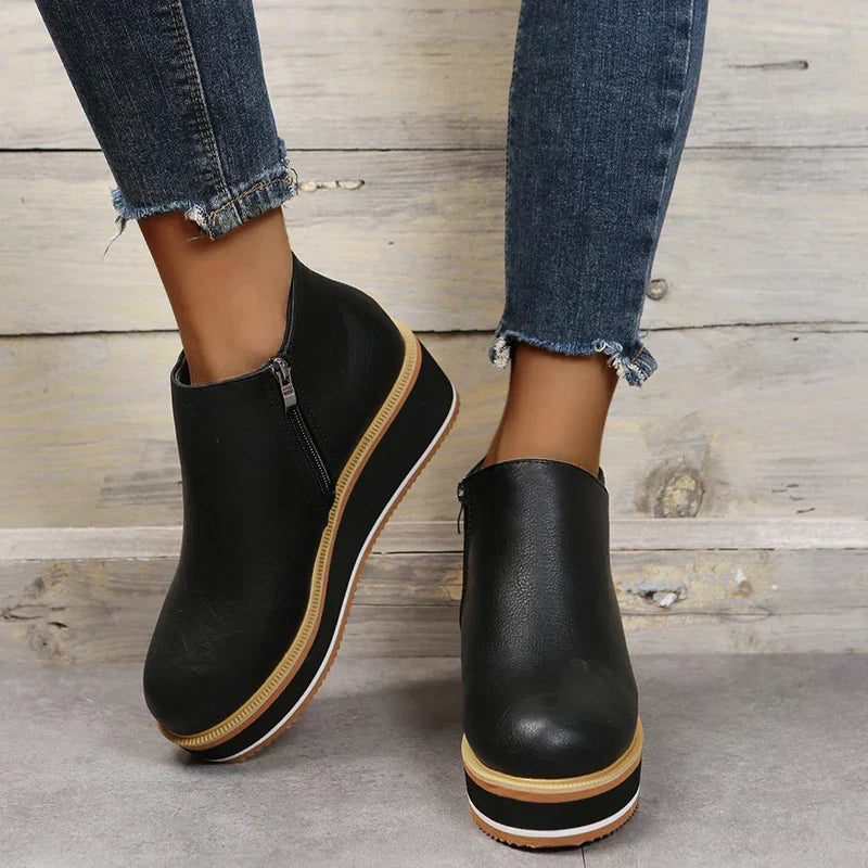 Damen Stiefeletten Plattformsohle Schmaler Schnitt Rutschfest Schwarz - Eveloria