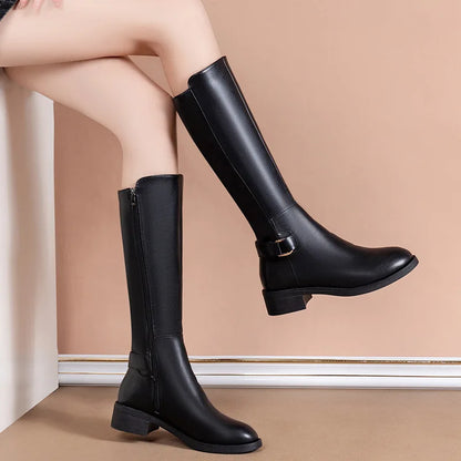 Damen Stiefel Metallschnalle Reißverschluss