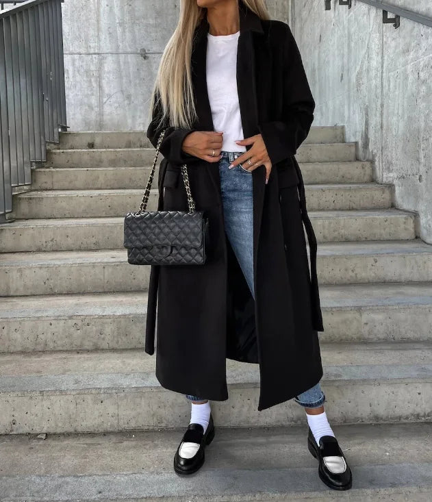 Damen Mantel Tailliert Bindegürtel Eleganz