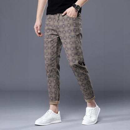 Herren Slim Fit Hosen Kariert Freizeit