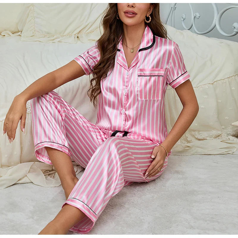 Damen Pyjama Set Zweiteiler Gestreift